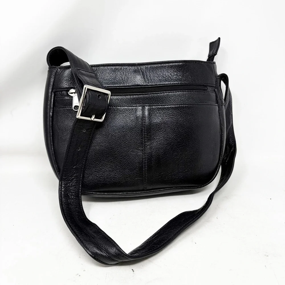 Coronado Leather Black Pebbled Leather Shoulder‎ Bag Silver Hardware Vintage